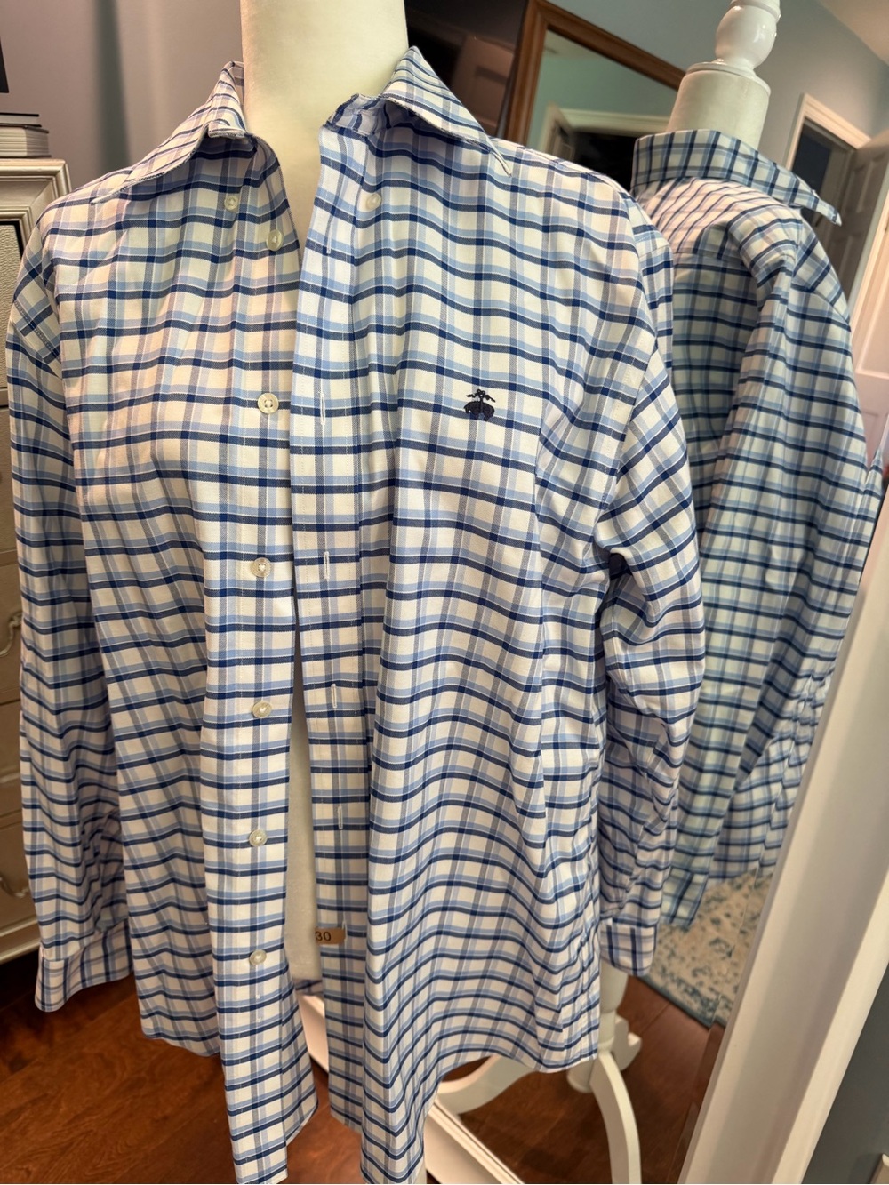 Brooks Brothers Blue and White Plaid Button-Down Shirt